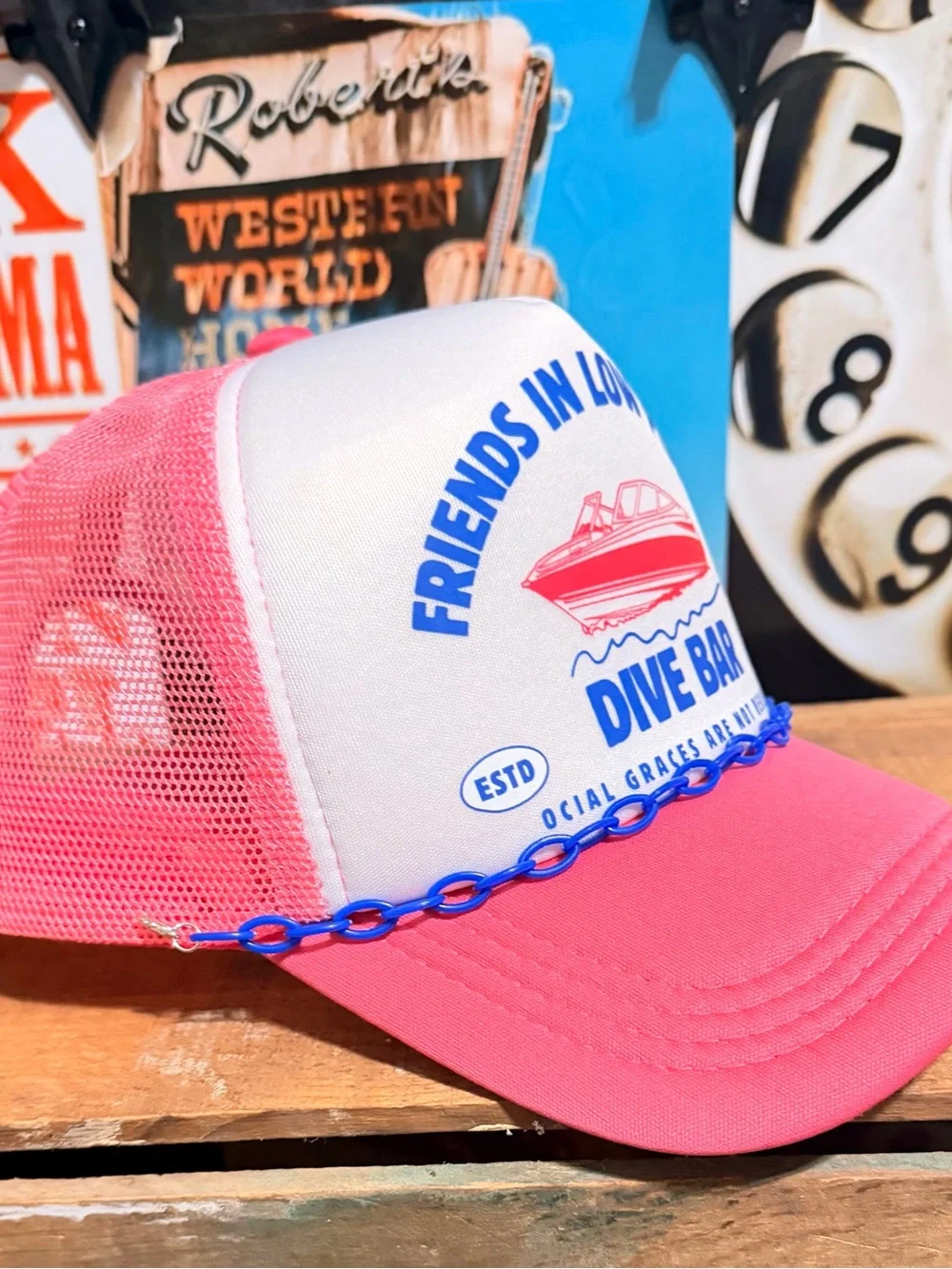 Unbranded Pink & White 'Friends in Low Places' Dive Bar Trucker Hat